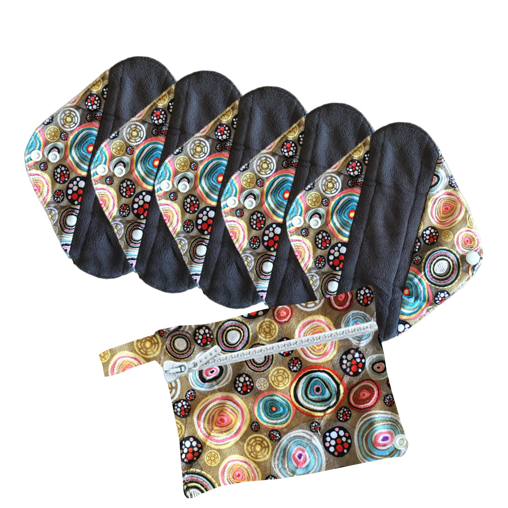 5 Cloth Menstrual Pads Panti Liners with WetBag for light day flow or a back up for your Period Cup (5 Pattern Choices)